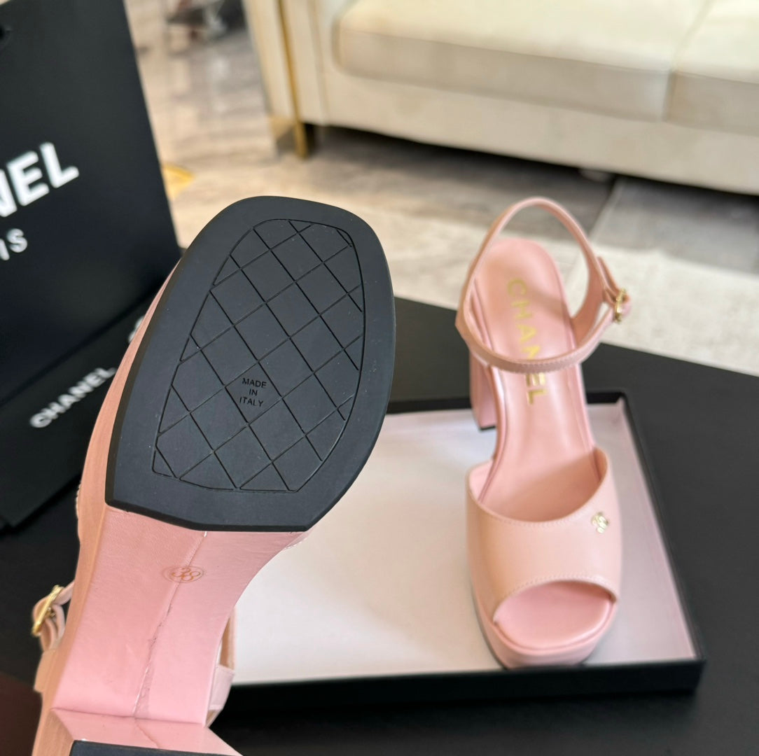 HIGH HEEL PLATFORM SANDALS IN PEACH PINK CALFSKIN - 35