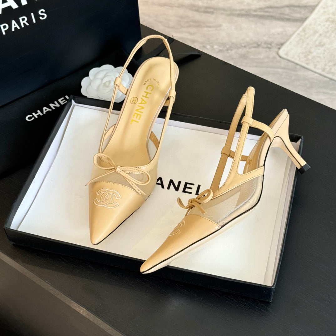 MESH LOGO SLINGBACKS IN BEIGE LAMBSKIN - 35