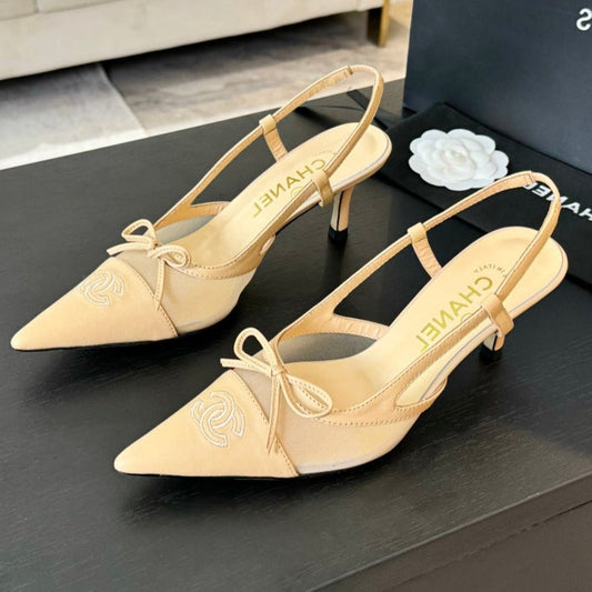 MESH LOGO SLINGBACKS IN BEIGE LAMBSKIN - 35