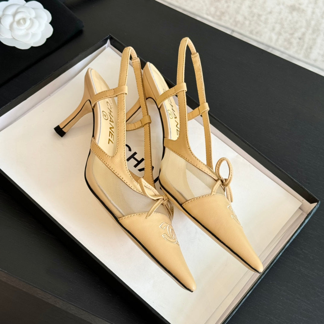 MESH LOGO SLINGBACKS IN BEIGE LAMBSKIN - 35