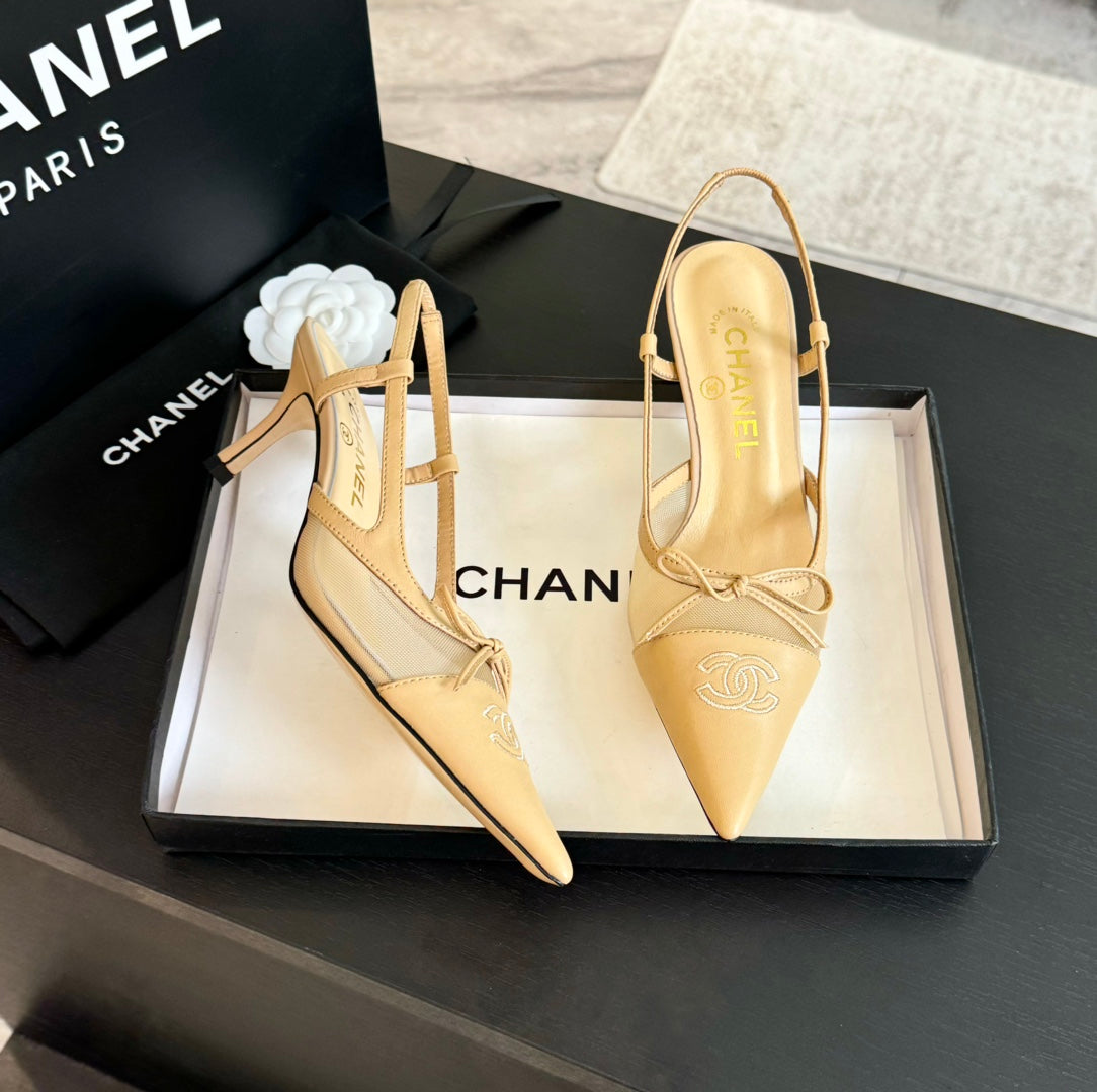 MESH LOGO SLINGBACKS IN BEIGE LAMBSKIN - 35