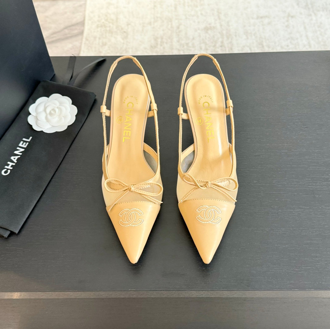 MESH LOGO SLINGBACKS IN BEIGE LAMBSKIN - 35