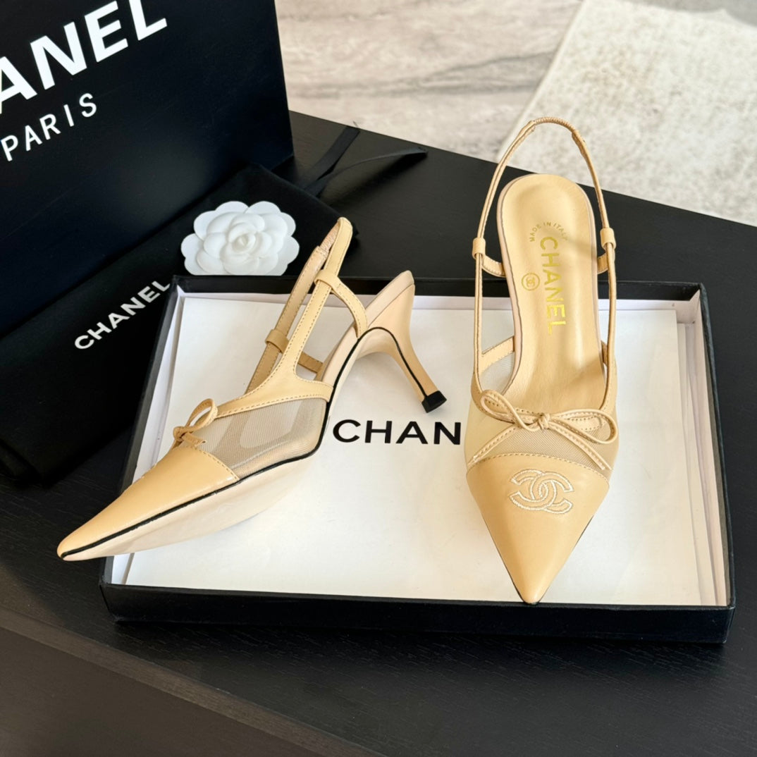 MESH LOGO SLINGBACKS IN BEIGE LAMBSKIN - 35