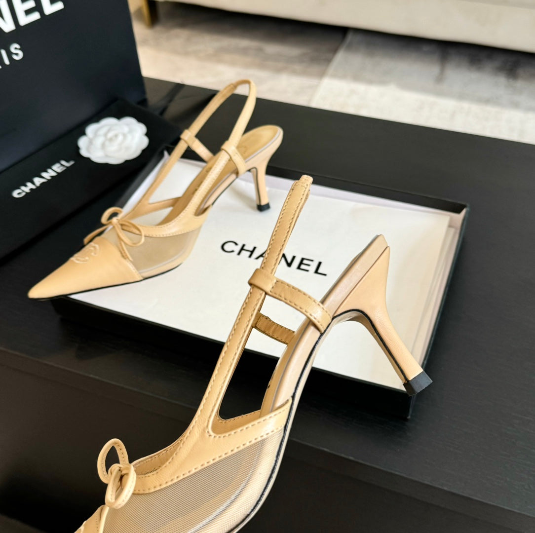 MESH LOGO SLINGBACKS IN BEIGE LAMBSKIN - 35
