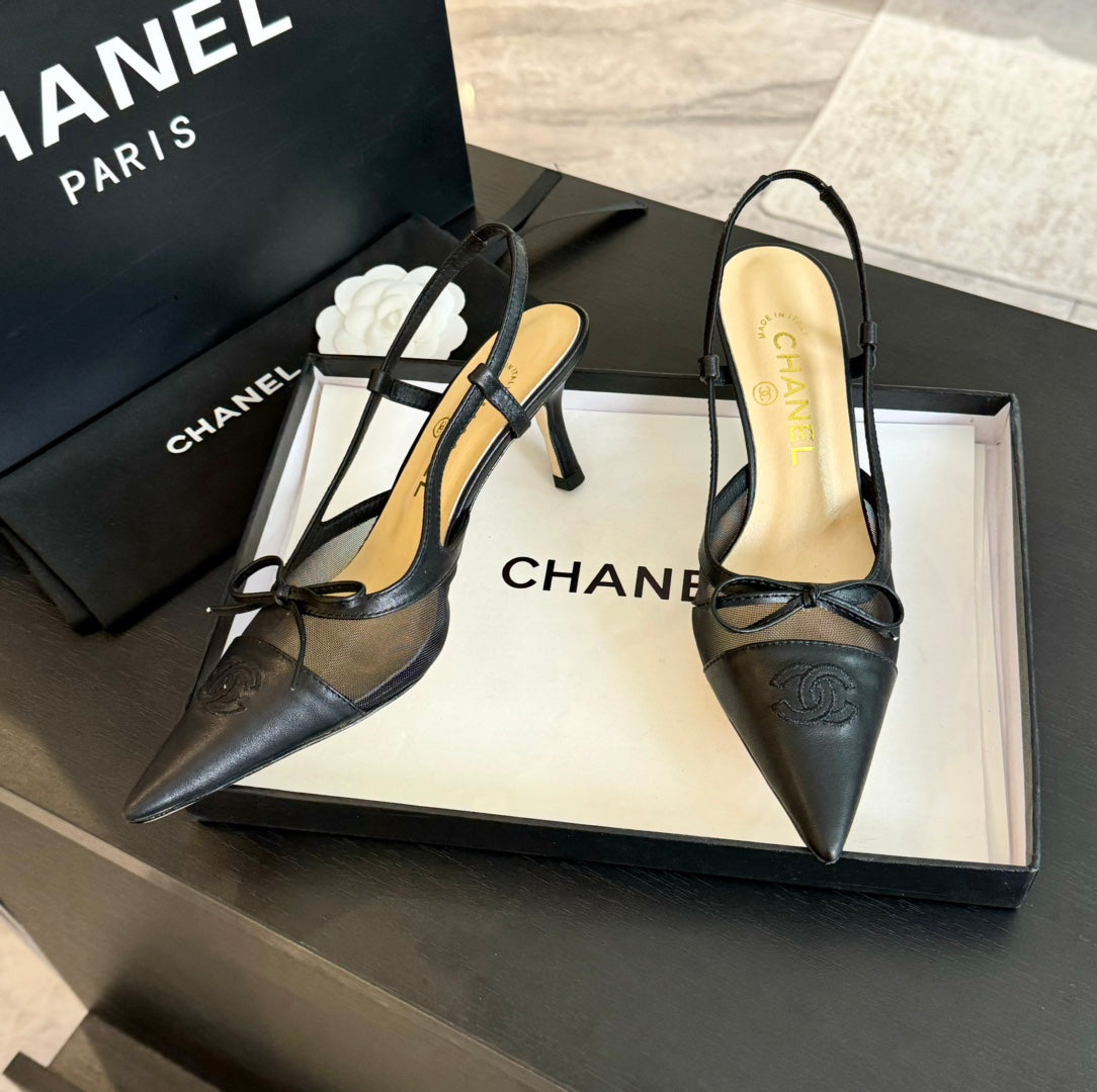 MESH LOGO SLINGBACKS IN BLACK LAMBSKIN - 35