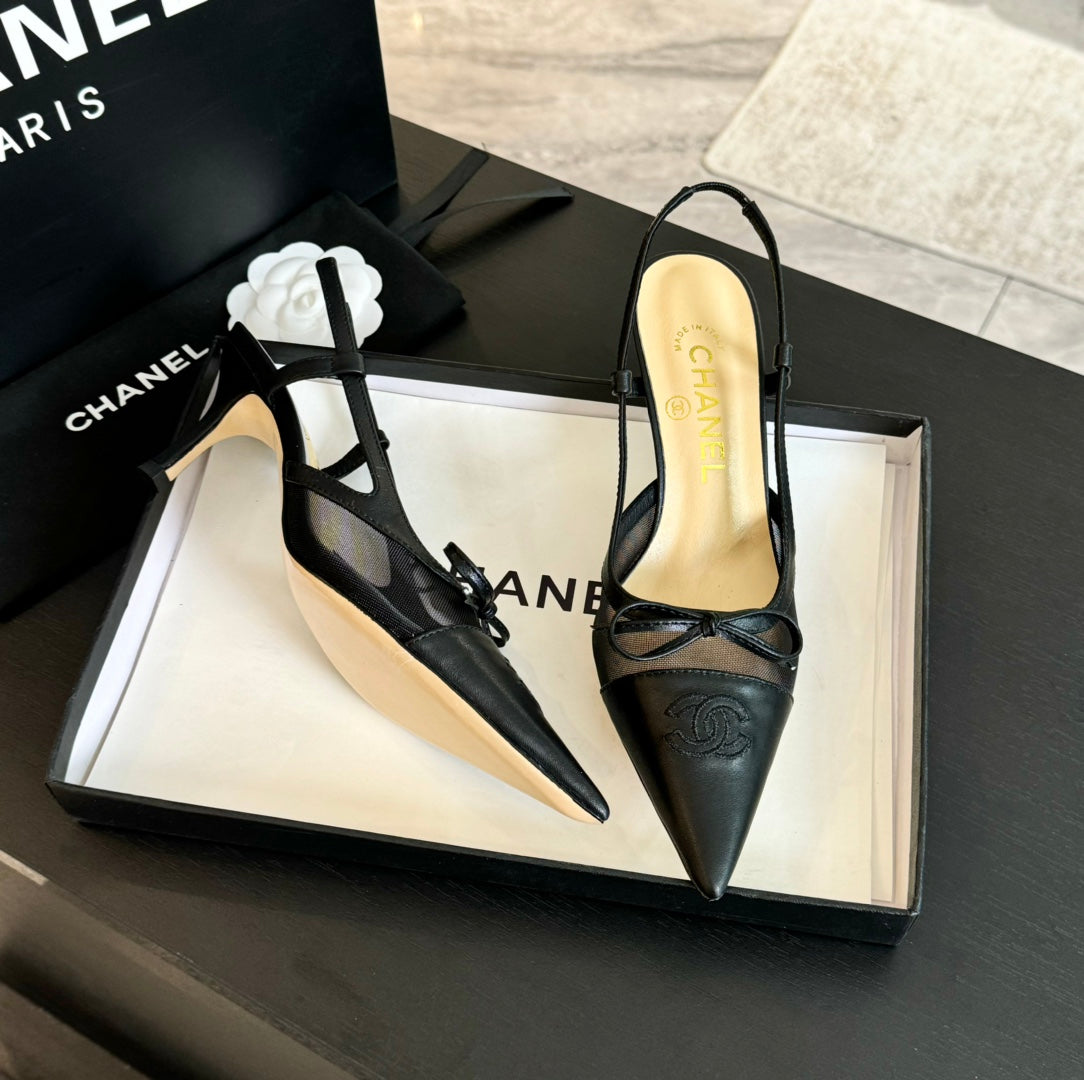MESH LOGO SLINGBACKS IN BLACK LAMBSKIN - 35