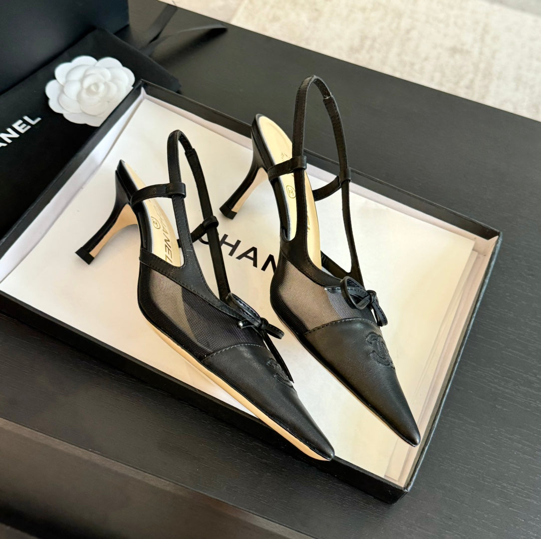 MESH LOGO SLINGBACKS IN BLACK LAMBSKIN - 35