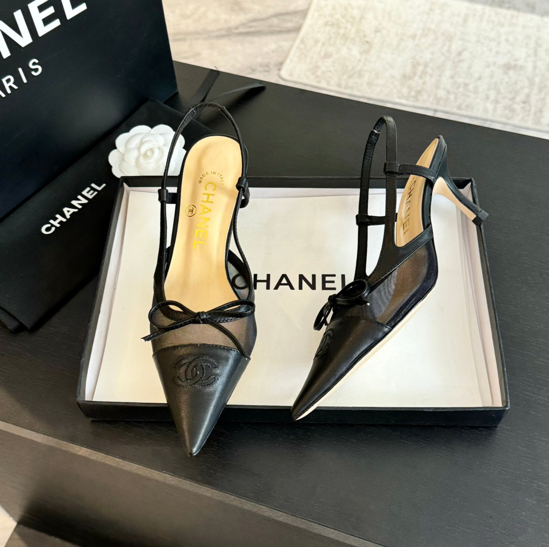 MESH LOGO SLINGBACKS IN BLACK LAMBSKIN - 35