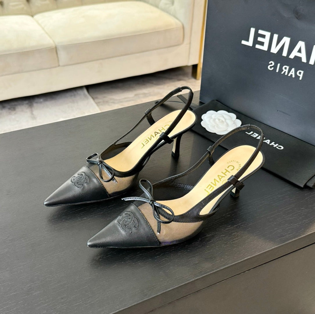 MESH LOGO SLINGBACKS IN BLACK LAMBSKIN - 35