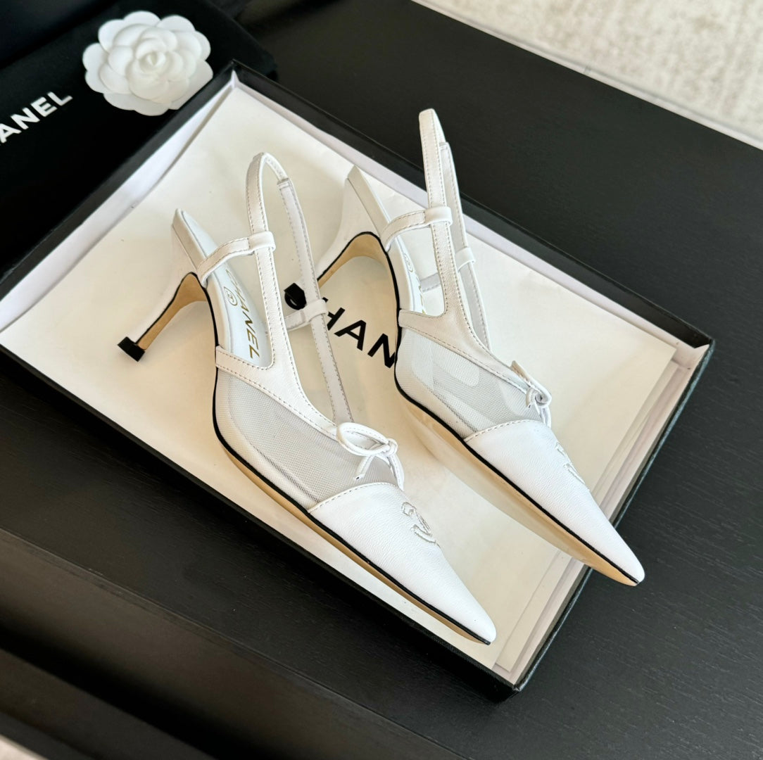 MESH LOGO SLINGBACKS IN WHITE LAMBSKIN - 35