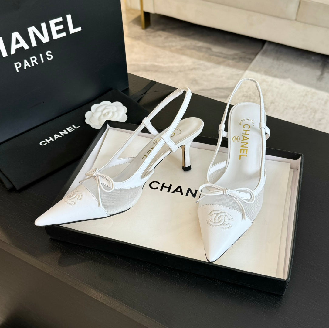 MESH LOGO SLINGBACKS IN WHITE LAMBSKIN - 35