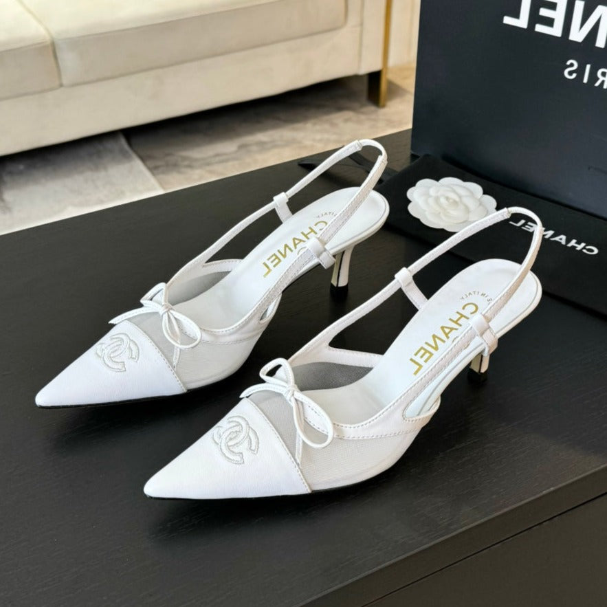 MESH LOGO SLINGBACKS IN WHITE LAMBSKIN - 35