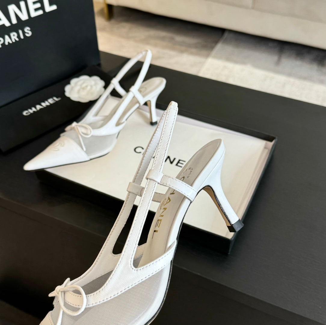 MESH LOGO SLINGBACKS IN WHITE LAMBSKIN - 35