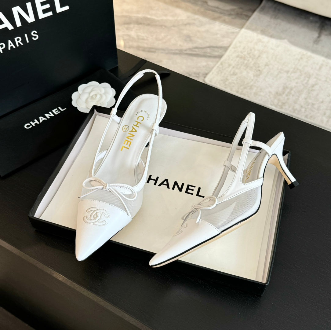 MESH LOGO SLINGBACKS IN WHITE LAMBSKIN - 35