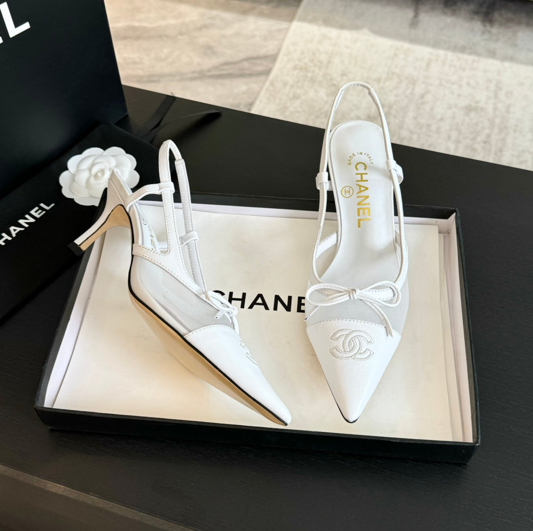 MESH LOGO SLINGBACKS IN WHITE LAMBSKIN - 35