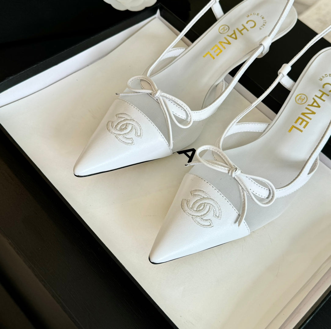 MESH LOGO SLINGBACKS IN WHITE LAMBSKIN - 35