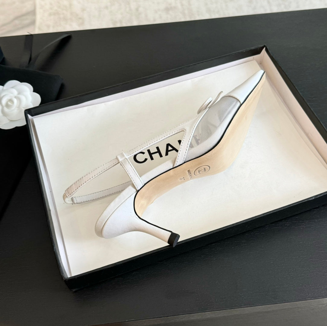 MESH LOGO SLINGBACKS IN WHITE LAMBSKIN - 35
