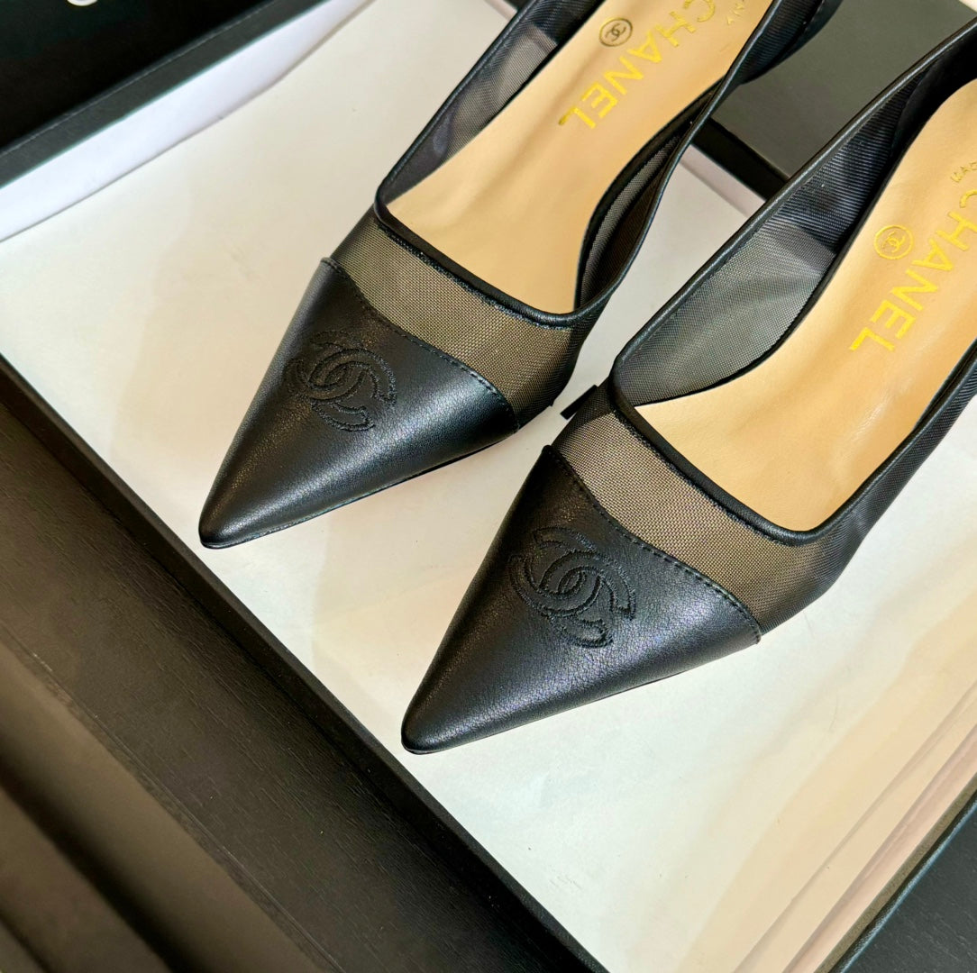 MESH LOGO HEELS IN BLACK LAMBSKIN - 35