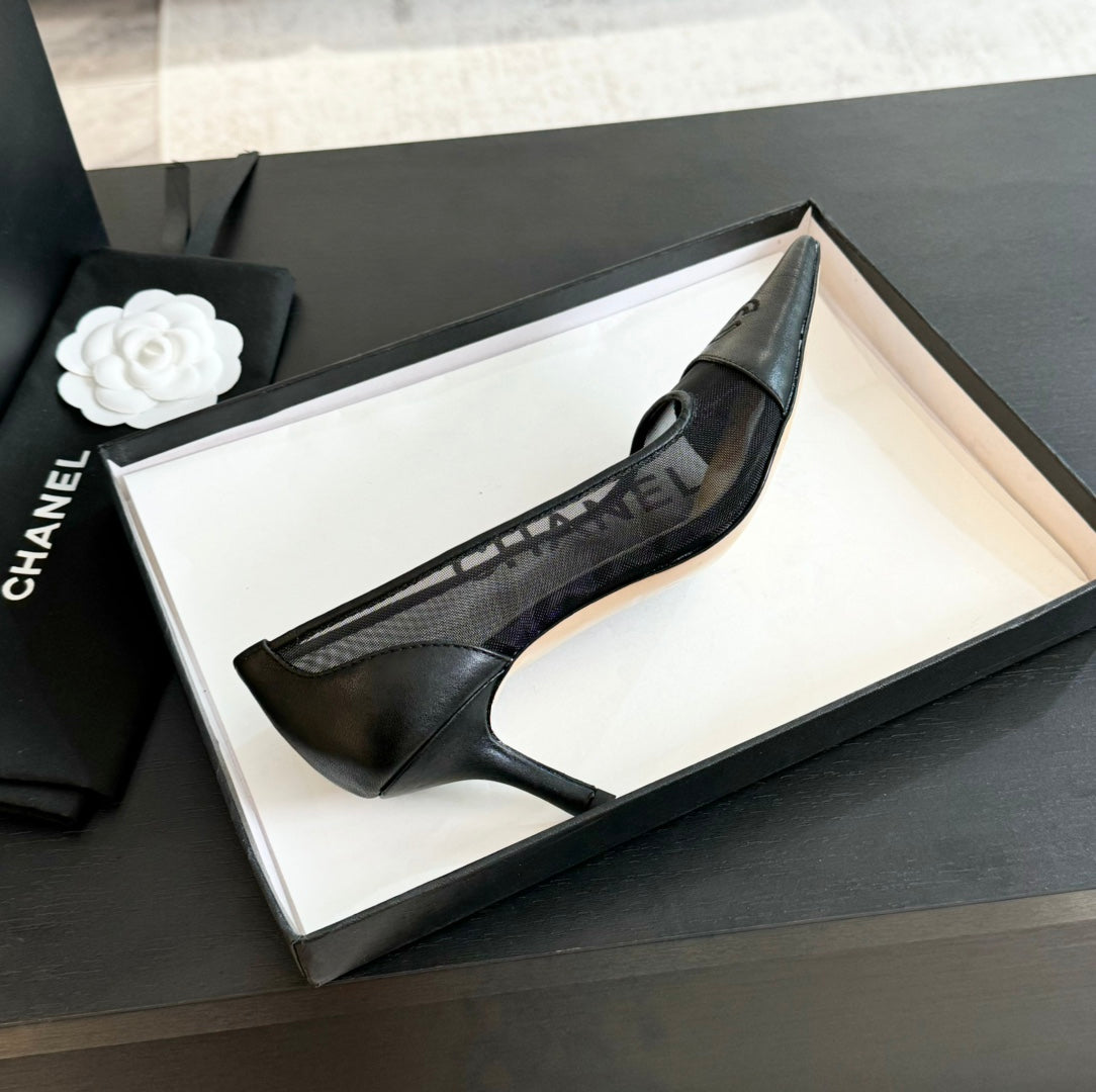 MESH LOGO HEELS IN BLACK LAMBSKIN - 35