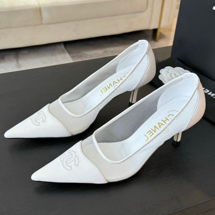 MESH LOGO HEELS IN WHITE LAMBSKIN - 35