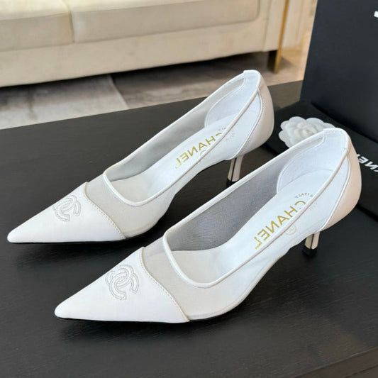 MESH LOGO HEELS IN WHITE LAMBSKIN - 35