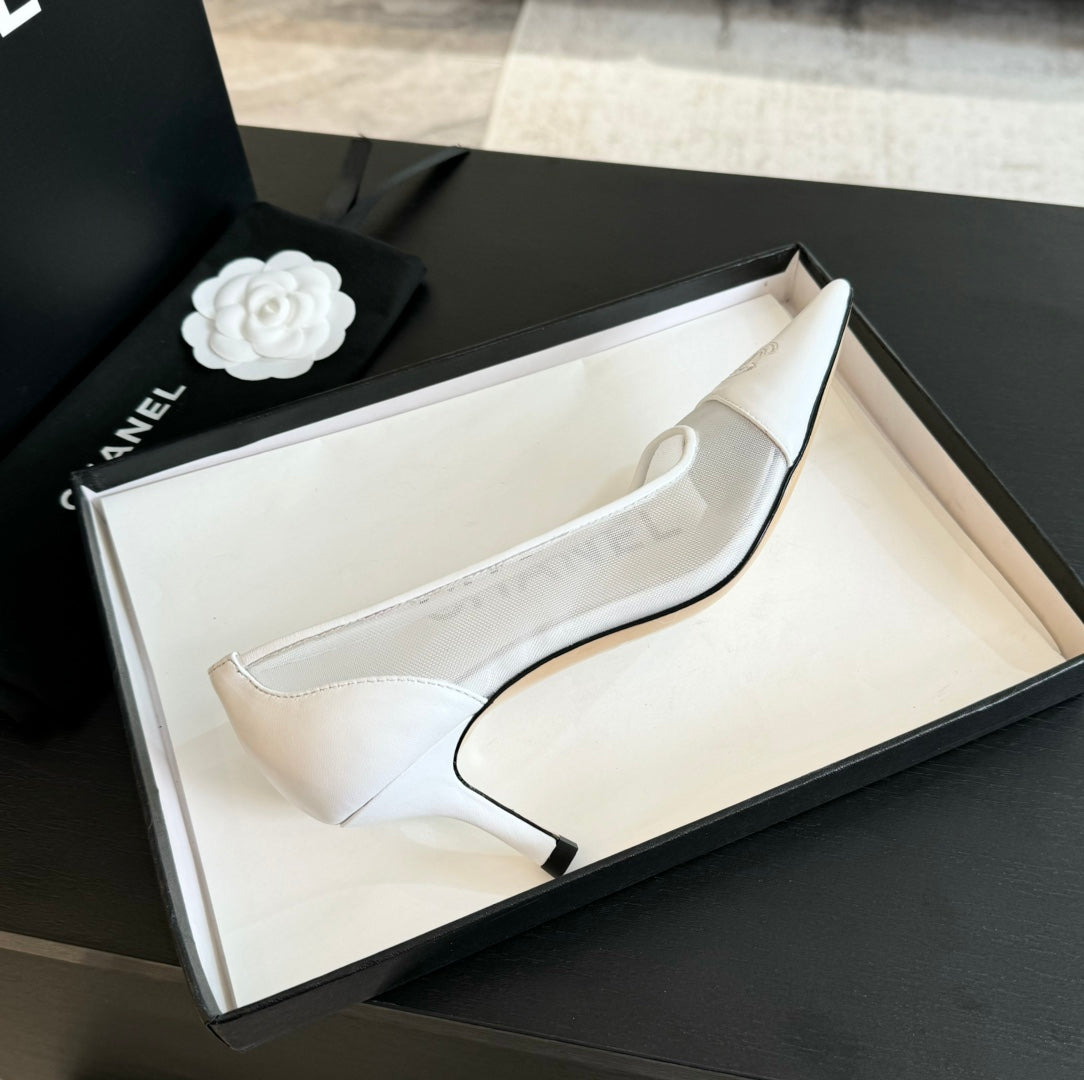 MESH LOGO HEELS IN WHITE LAMBSKIN - 35