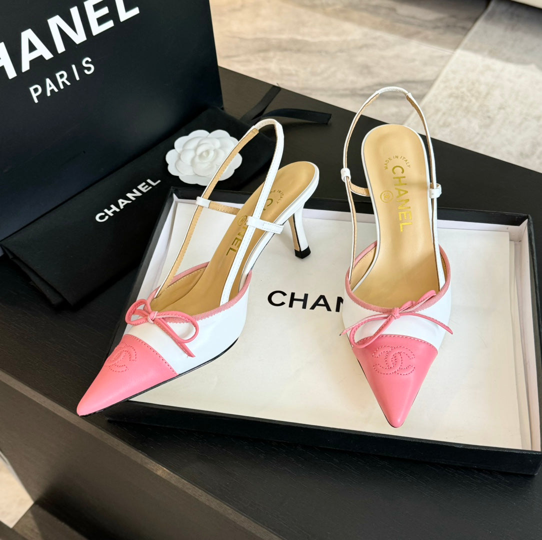 SLINGBACK WITH BOW IN LIGHT PINK MIX WHITE LAMBSKIN - 35