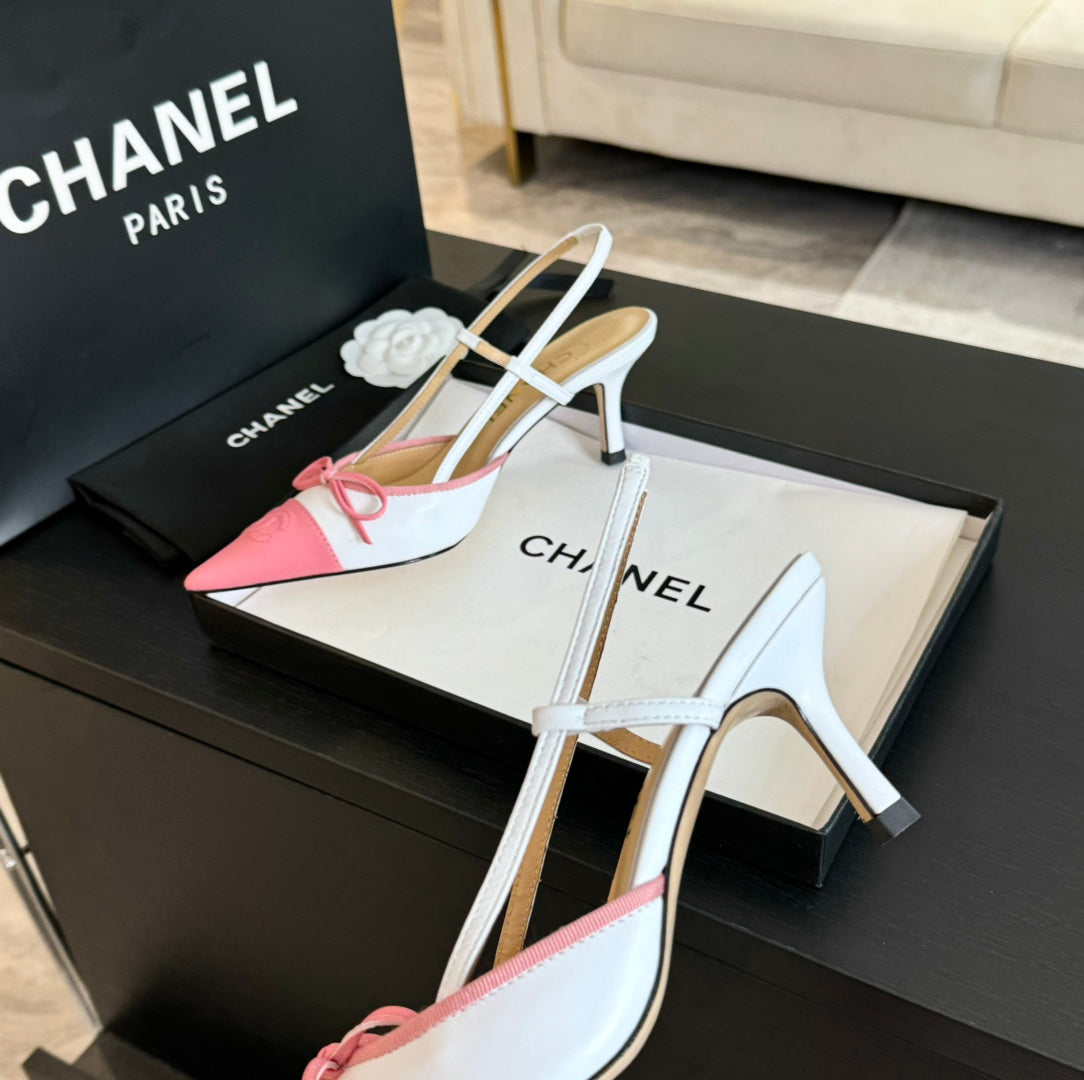 SLINGBACK WITH BOW IN LIGHT PINK MIX WHITE LAMBSKIN - 35