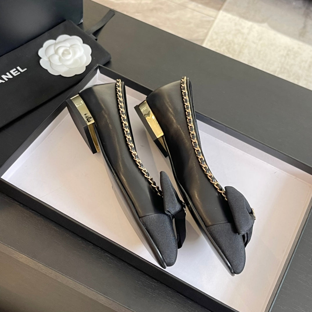 BALLET FLAT BLACK CALFSKIN AND FABRIC - 35