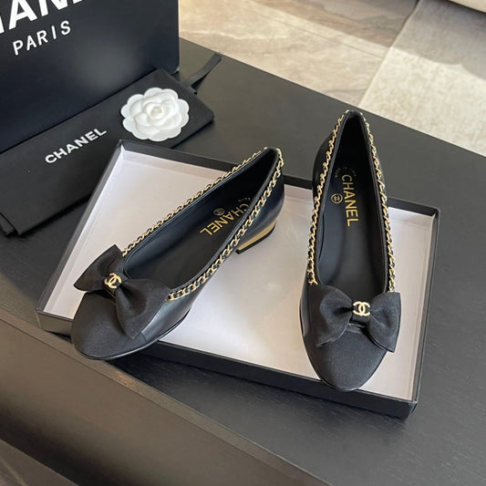 BALLET FLAT BLACK CALFSKIN AND FABRIC - 35