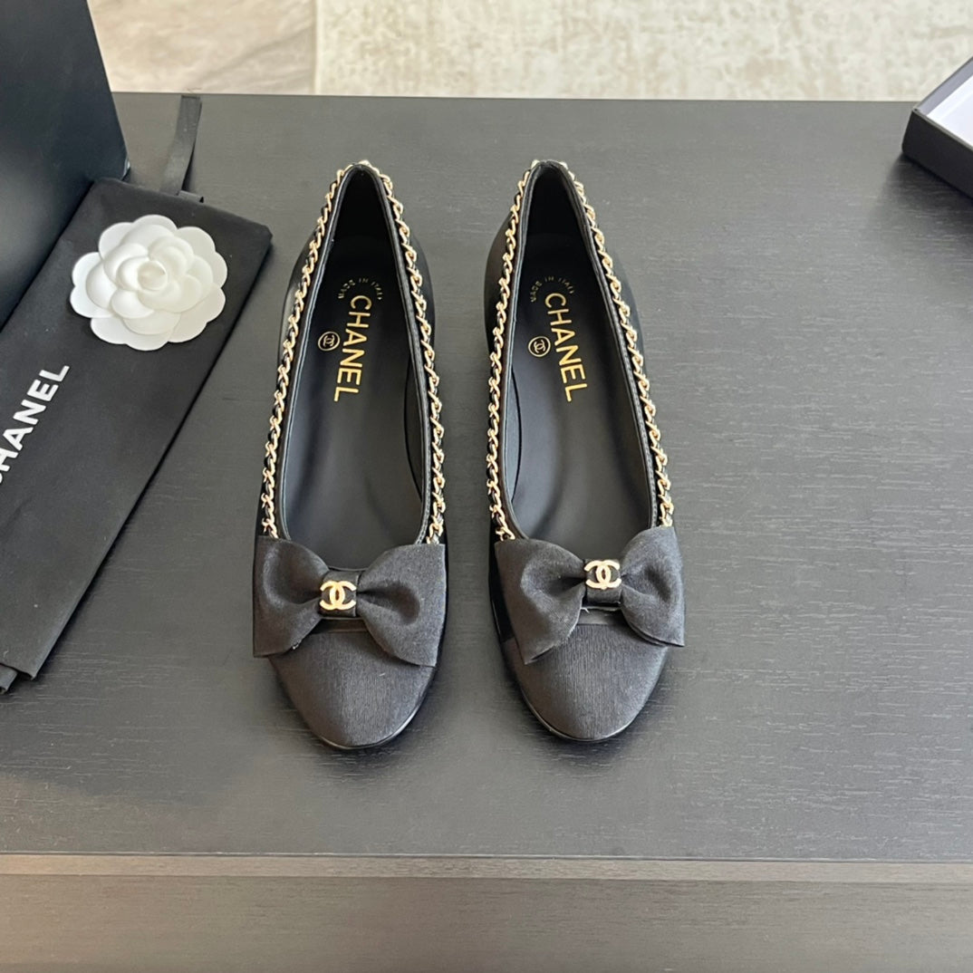 BALLET FLAT BLACK CALFSKIN AND FABRIC - 35