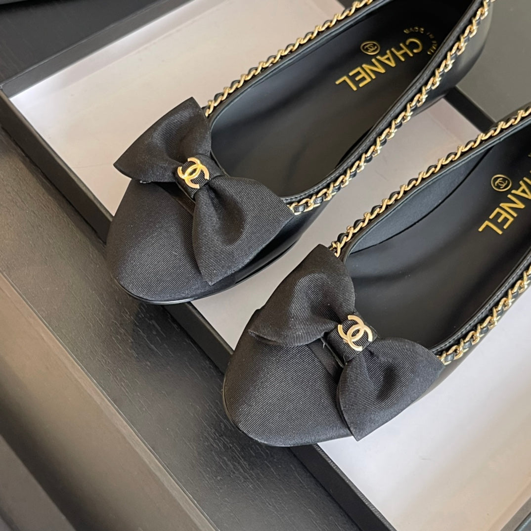 BALLET FLAT BLACK CALFSKIN AND FABRIC - 35
