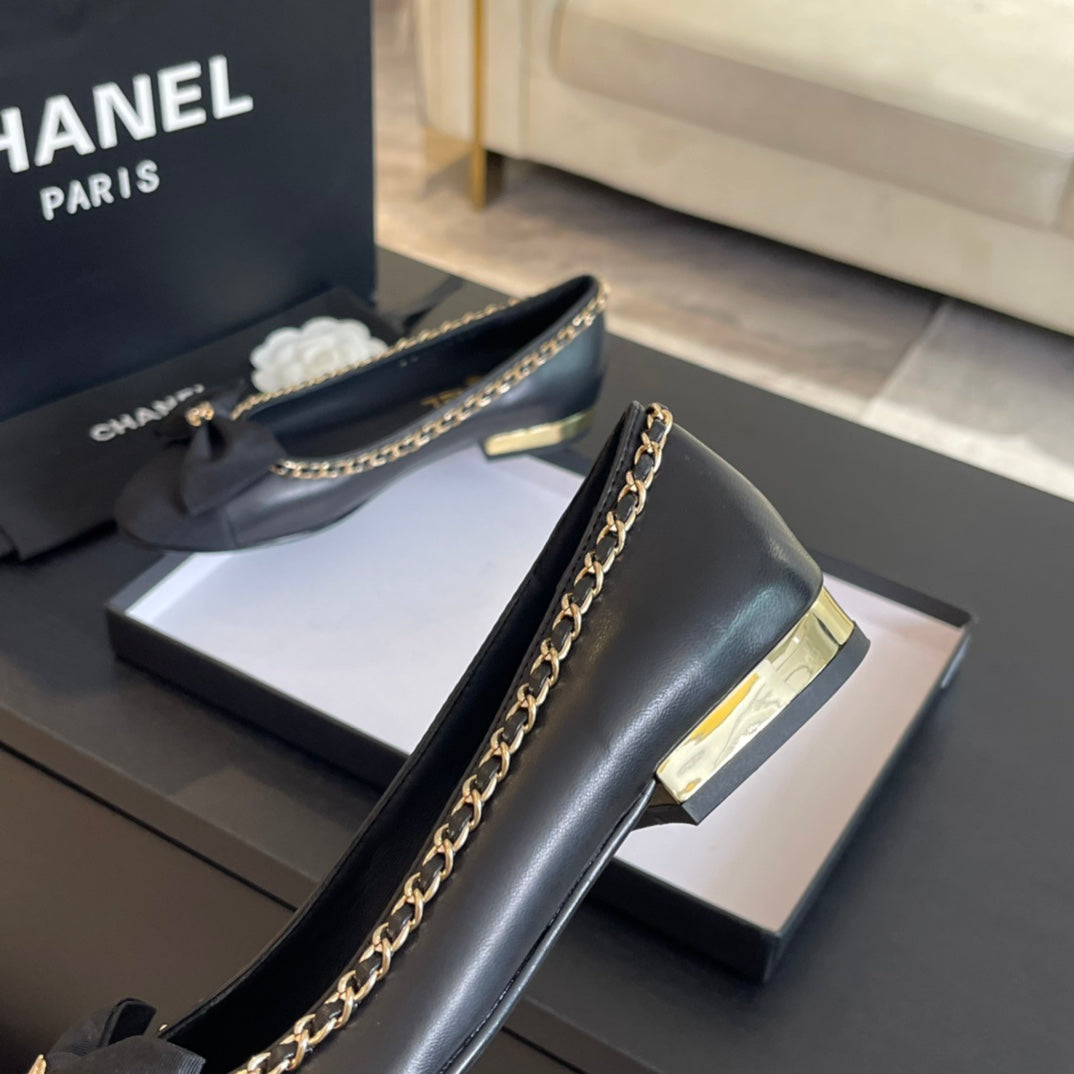 BALLET FLAT BLACK CALFSKIN AND FABRIC - 35