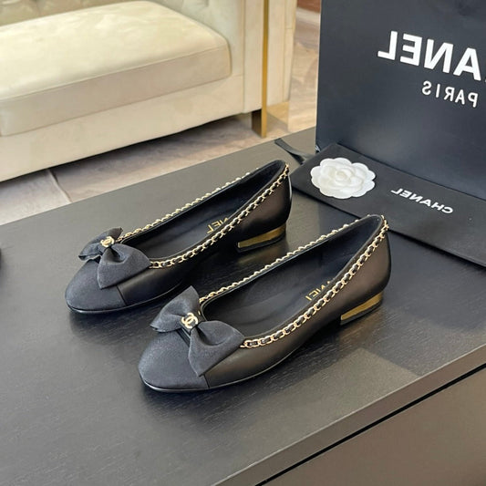 BALLET FLAT BLACK CALFSKIN AND FABRIC - 35