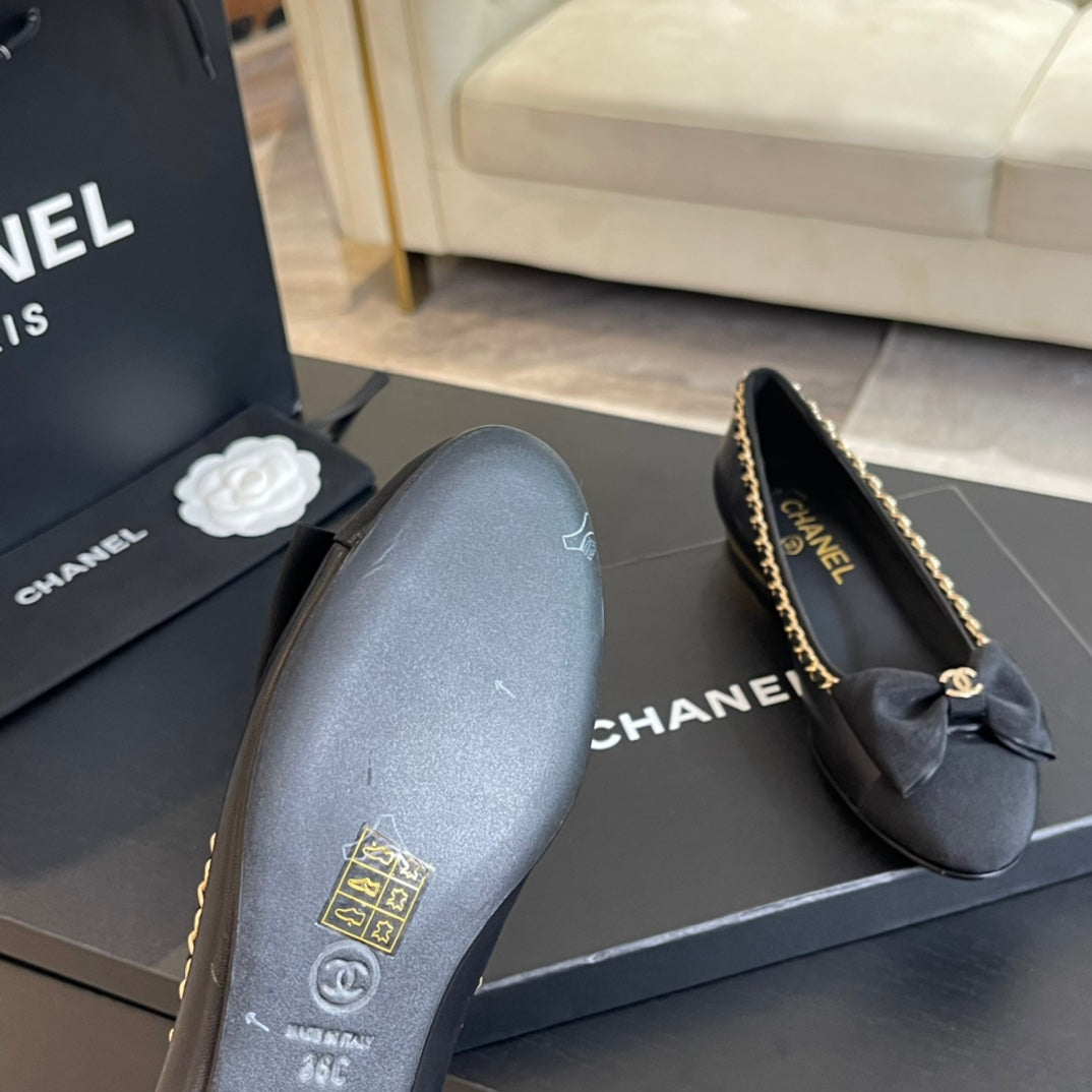 BALLET FLAT BLACK CALFSKIN AND FABRIC - 35