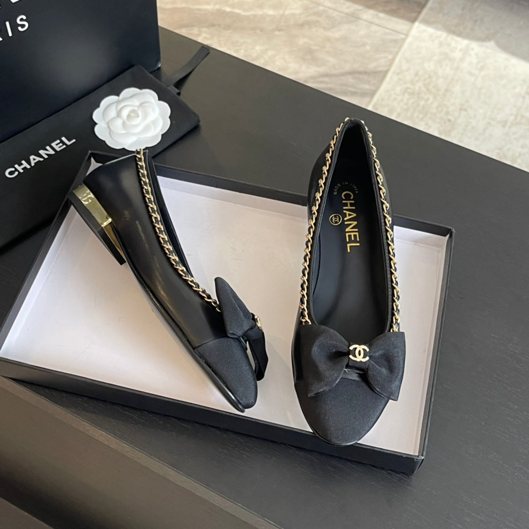 BALLET FLAT BLACK CALFSKIN AND FABRIC - 35