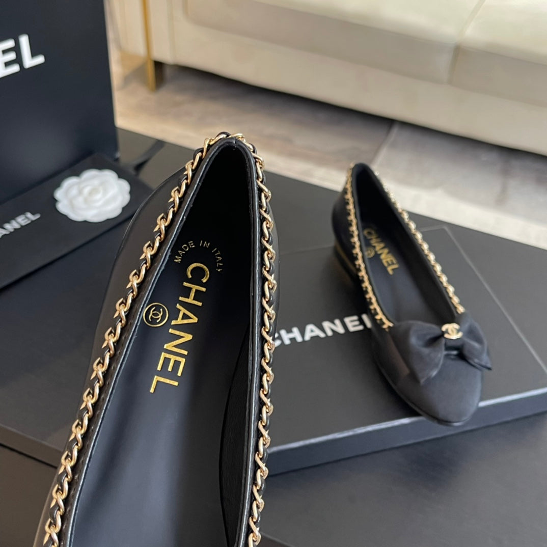 BALLET FLAT BLACK CALFSKIN AND FABRIC - 35