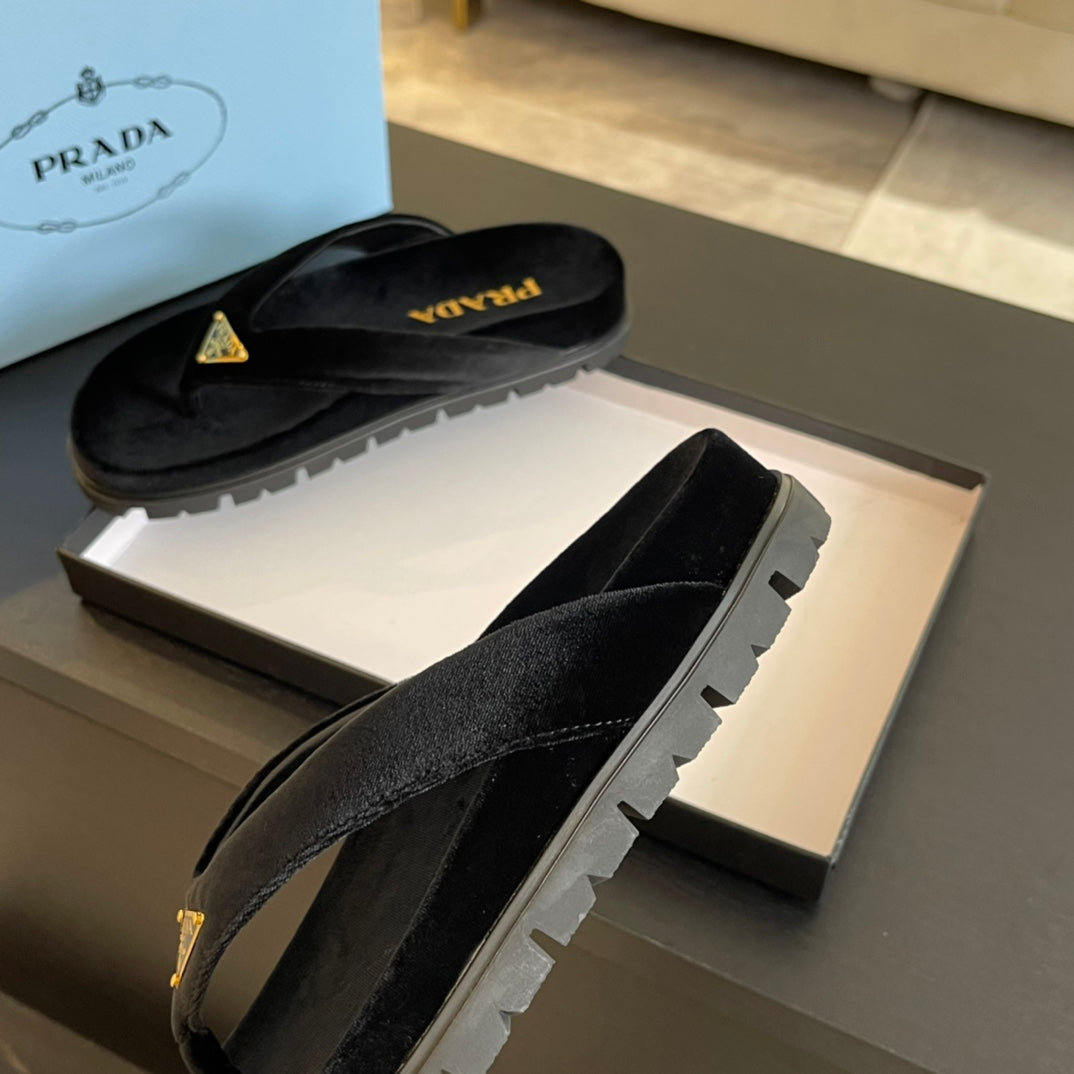 PRA RUBBER THONG SANDALS BLACK VELVET - 35