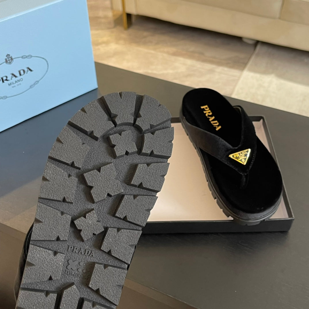 PRA RUBBER THONG SANDALS BLACK VELVET - 35