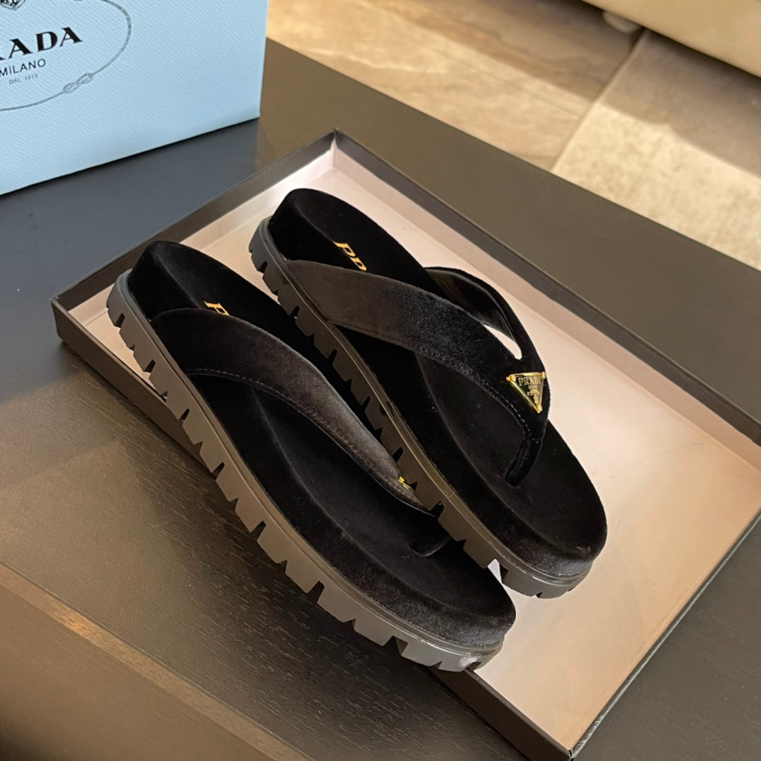 PRA RUBBER THONG SANDALS BLACK VELVET - 35