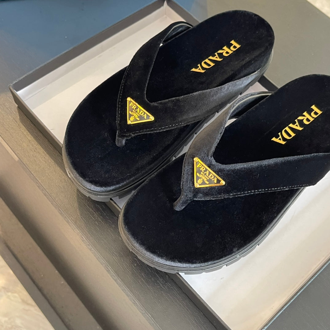 PRA RUBBER THONG SANDALS BLACK VELVET - 35