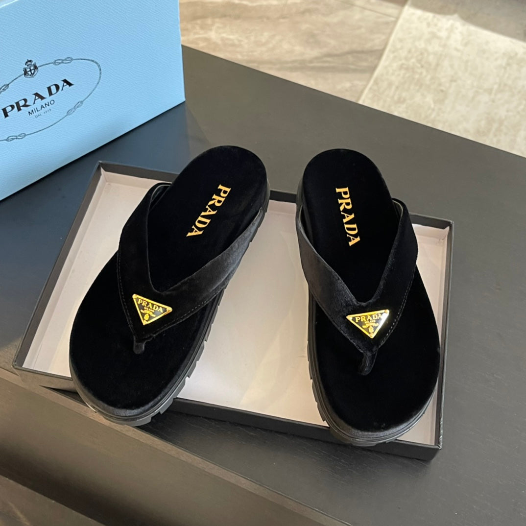 PRA RUBBER THONG SANDALS BLACK VELVET - 35