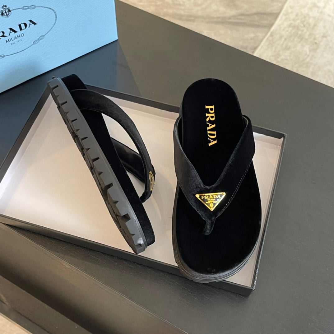 PRA RUBBER THONG SANDALS BLACK VELVET - 35