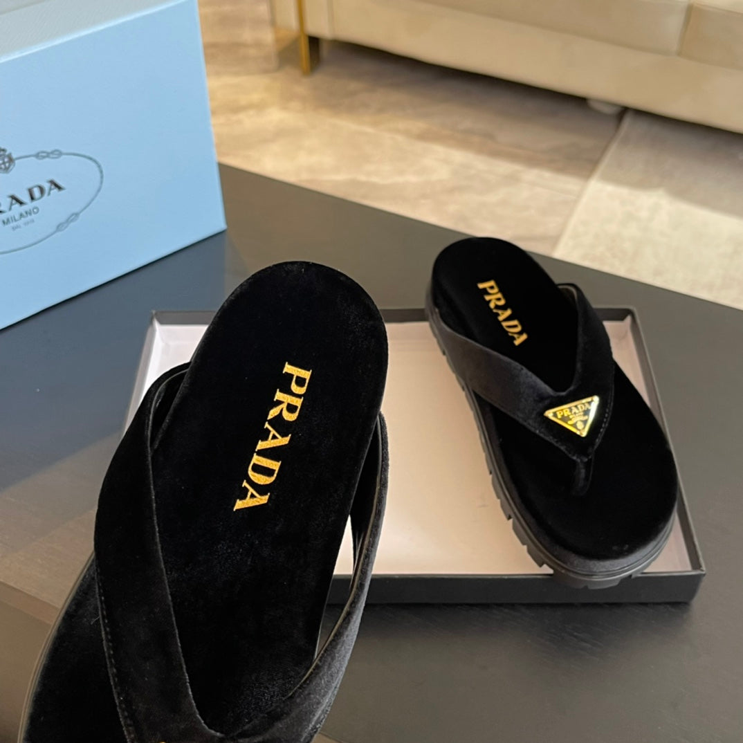 PRA RUBBER THONG SANDALS BLACK VELVET - 35
