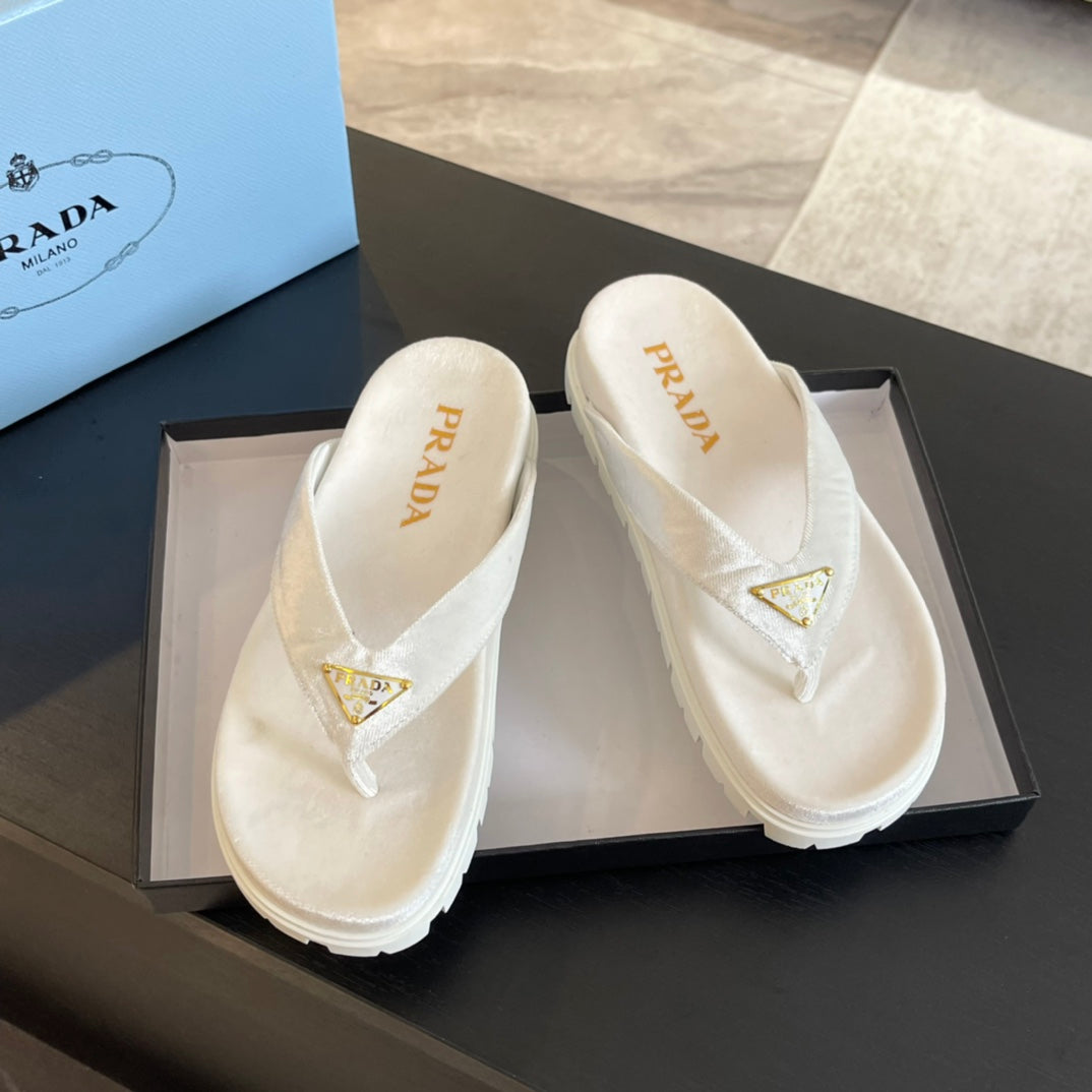PRA RUBBER THONG SANDALS WHITE VELVET - 35
