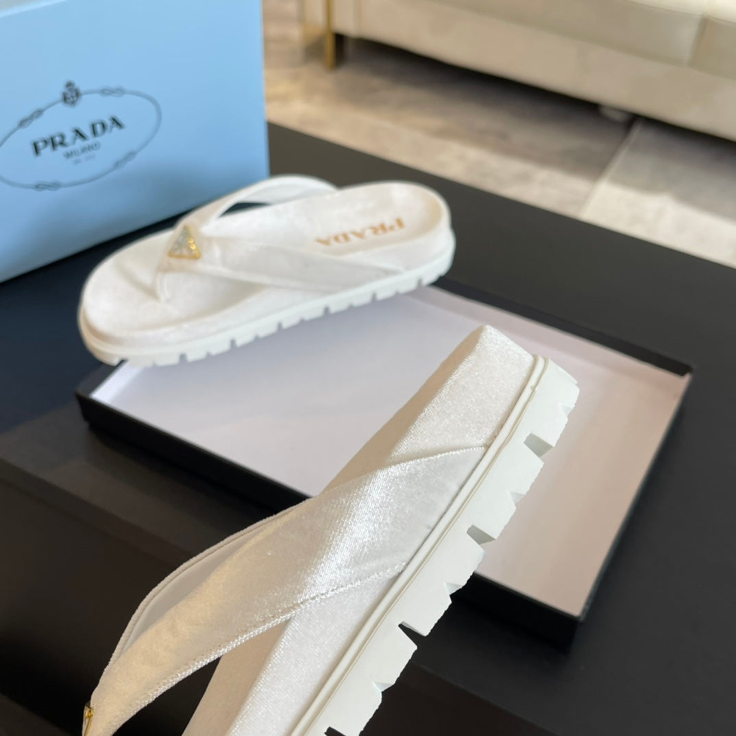 PRA RUBBER THONG SANDALS WHITE VELVET - 35