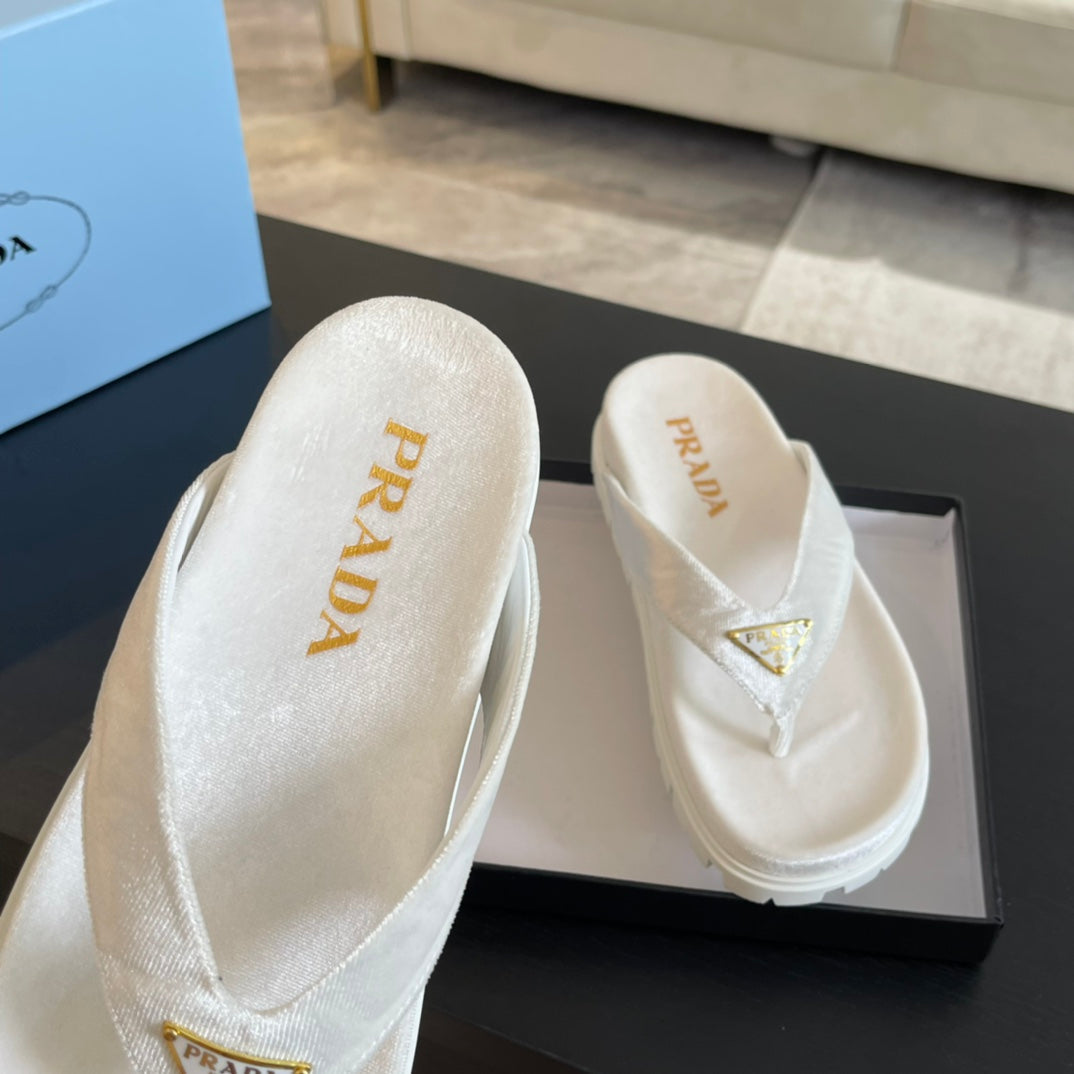 PRA RUBBER THONG SANDALS WHITE VELVET - 35