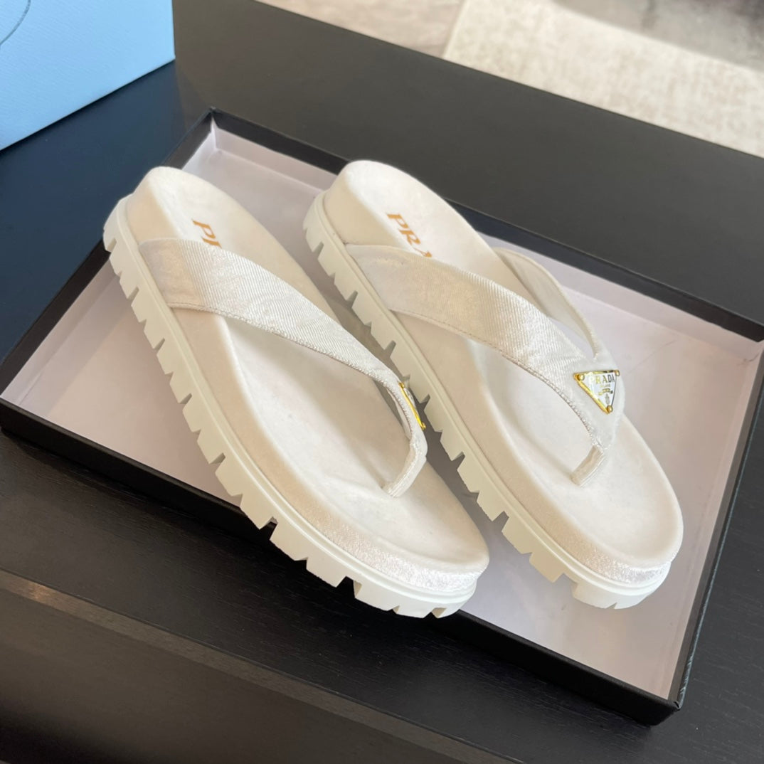PRA RUBBER THONG SANDALS WHITE VELVET - 35