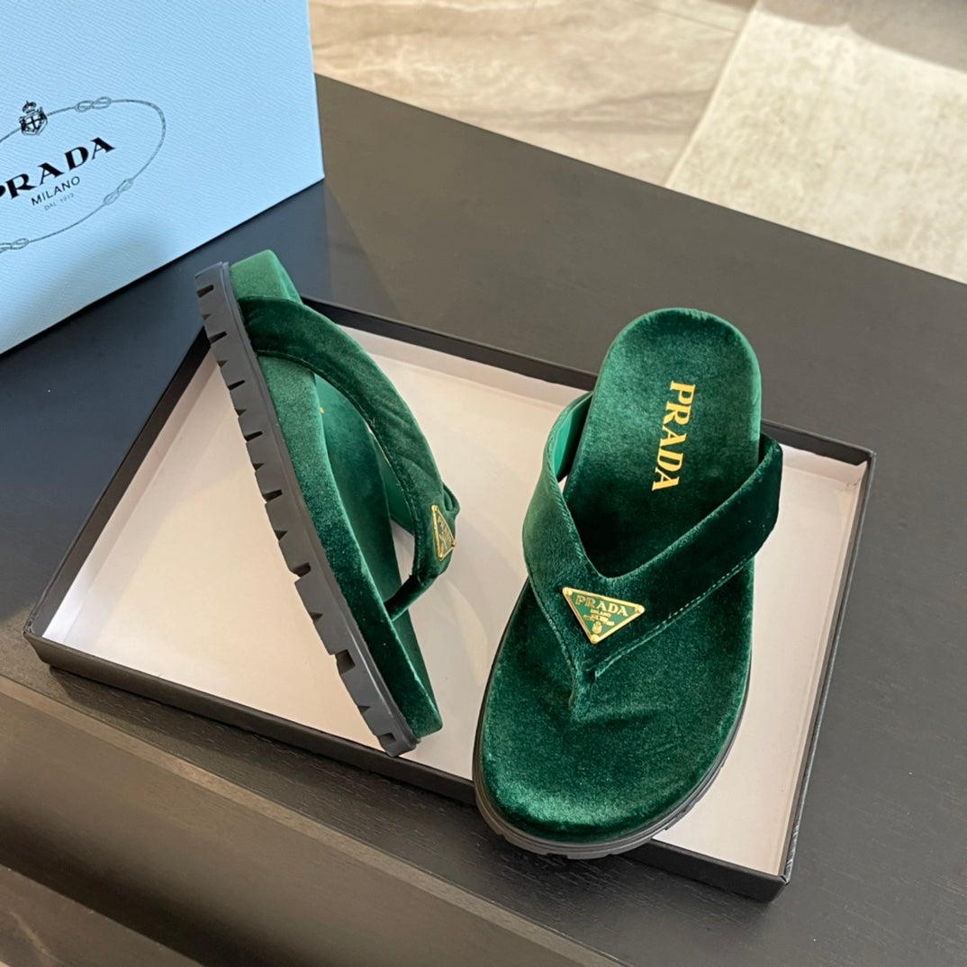 PRA RUBBER THONG SANDALS LAUREL GREEN VELVET - 35