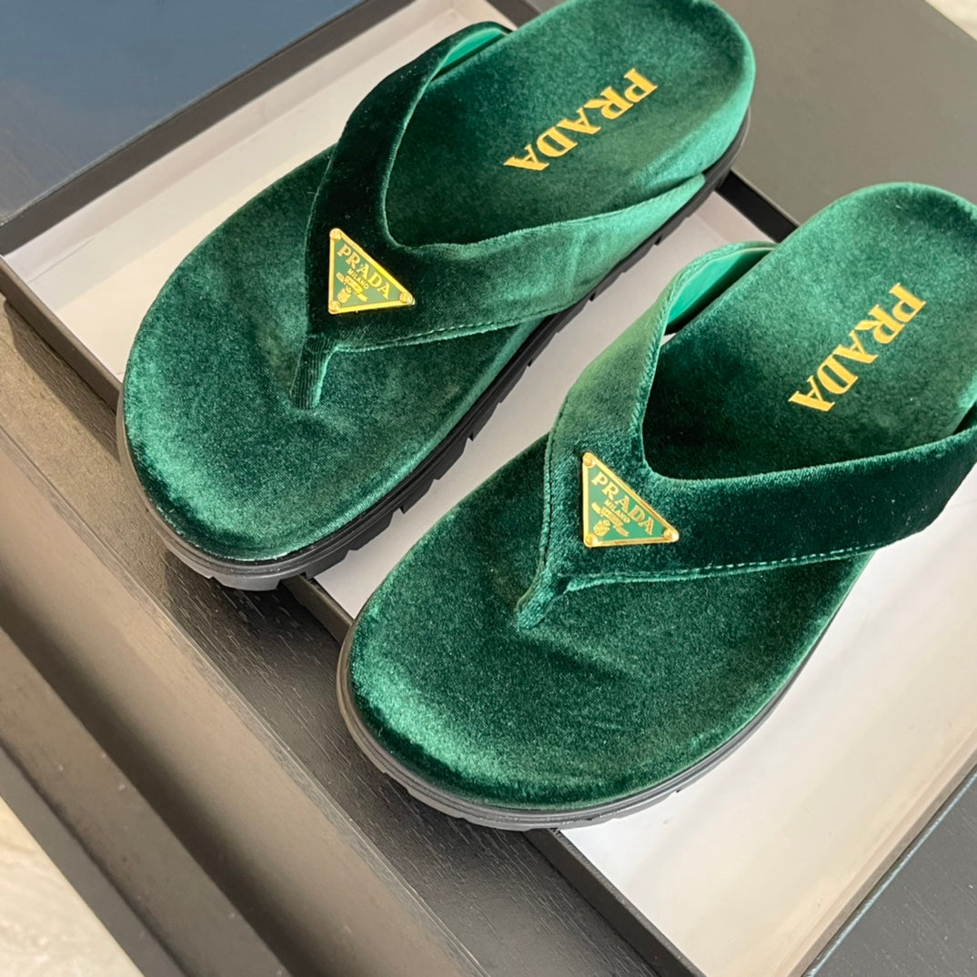 PRA RUBBER THONG SANDALS LAUREL GREEN VELVET - 35